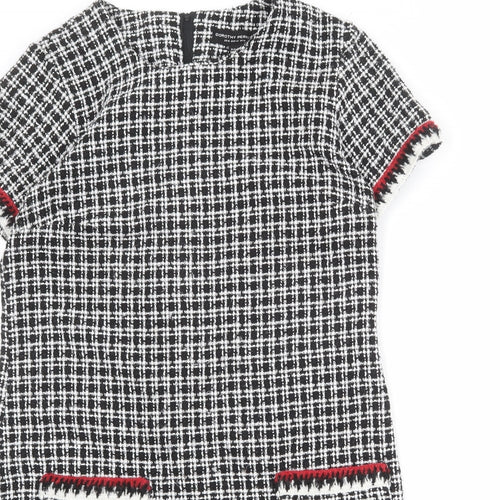 Dorothy Perkins Womens Black Check Polyester Shift Size 14 Boat Neck Zip - Boucle