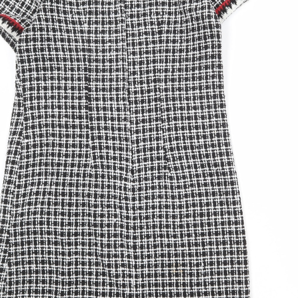 Dorothy Perkins Womens Black Check Polyester Shift Size 14 Boat Neck Zip - Boucle