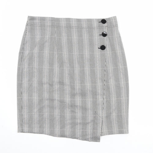 Marks and Spencer Womens Black Plaid Polyester A-Line Skirt Size 36 in Button