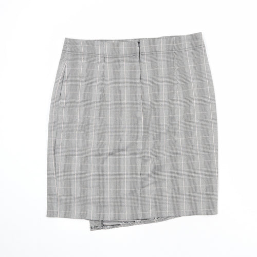 Marks and Spencer Womens Black Plaid Polyester A-Line Skirt Size 36 in Button