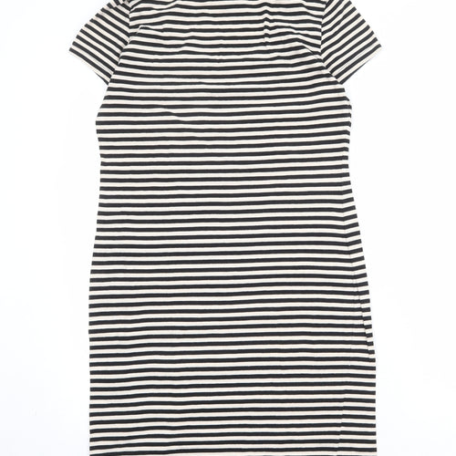 H&M Womens Black Striped Cotton T-Shirt Dress Size L Scoop Neck Pullover