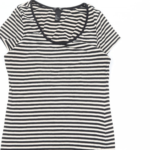 H&M Womens Black Striped Cotton T-Shirt Dress Size L Scoop Neck Pullover