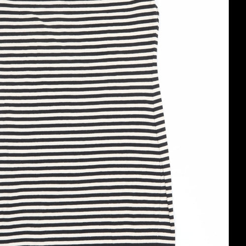 H&M Womens Black Striped Cotton T-Shirt Dress Size L Scoop Neck Pullover