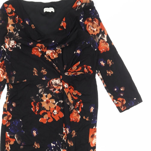 Monsoon Womens Black Floral Viscose Sheath Size 22 Cowl Neck Pullover