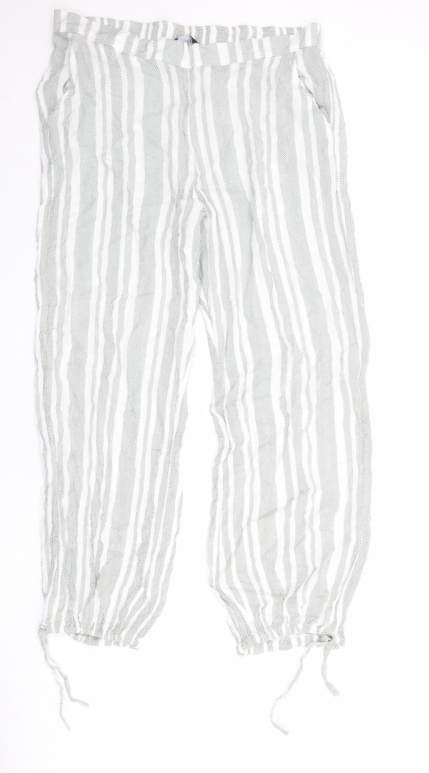 Klass Womens Green Striped Viscose Trousers Size 14 Regular