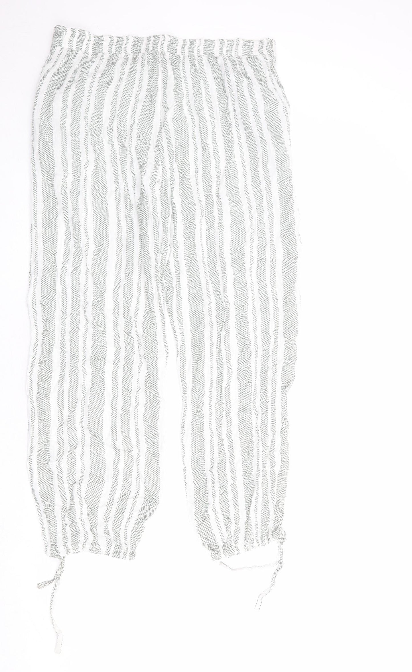 Klass Womens Green Striped Viscose Trousers Size 14 Regular