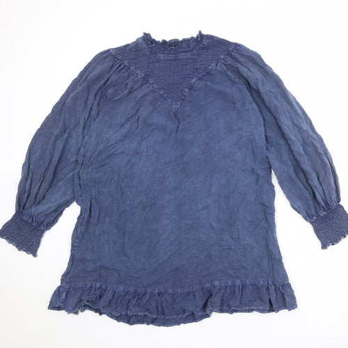 Wednesday's girl Womens Blue Viscose Trapeze & Swing Size L Mock Neck Pullover