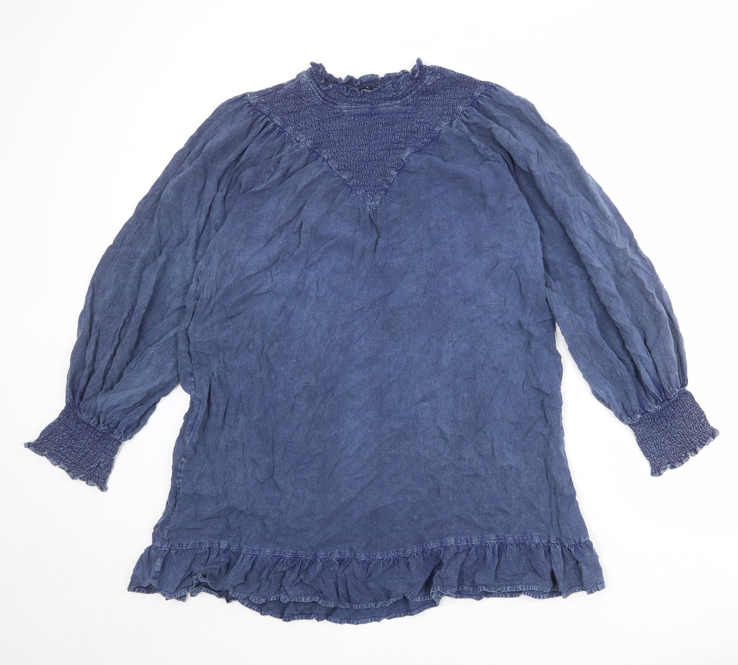Wednesday's girl Womens Blue Viscose Trapeze & Swing Size L Mock Neck Pullover