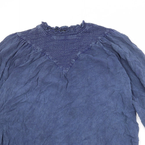 Wednesday's girl Womens Blue Viscose Trapeze & Swing Size L Mock Neck Pullover