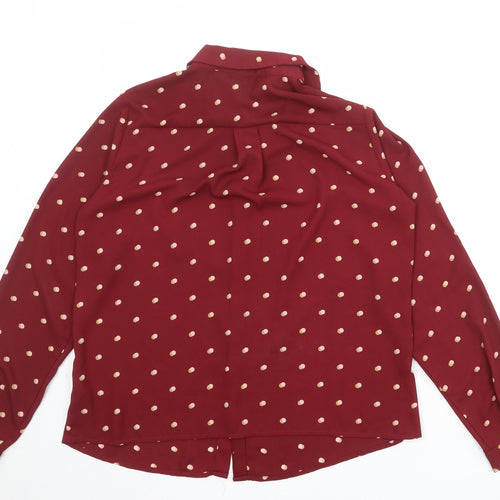Marks and Spencer Womens Red Polka Dot Polyester Basic Button-Up Size 12 Collared