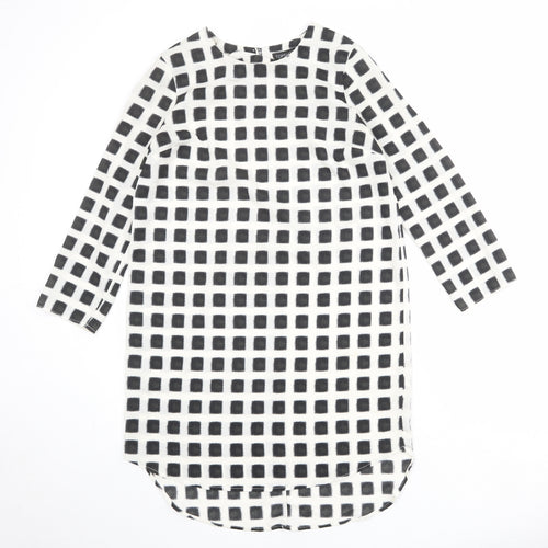 Topshop Womens Ivory Check Polyester Shift Size 10 Boat Neck Button