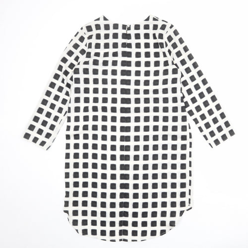 Topshop Womens Ivory Check Polyester Shift Size 10 Boat Neck Button