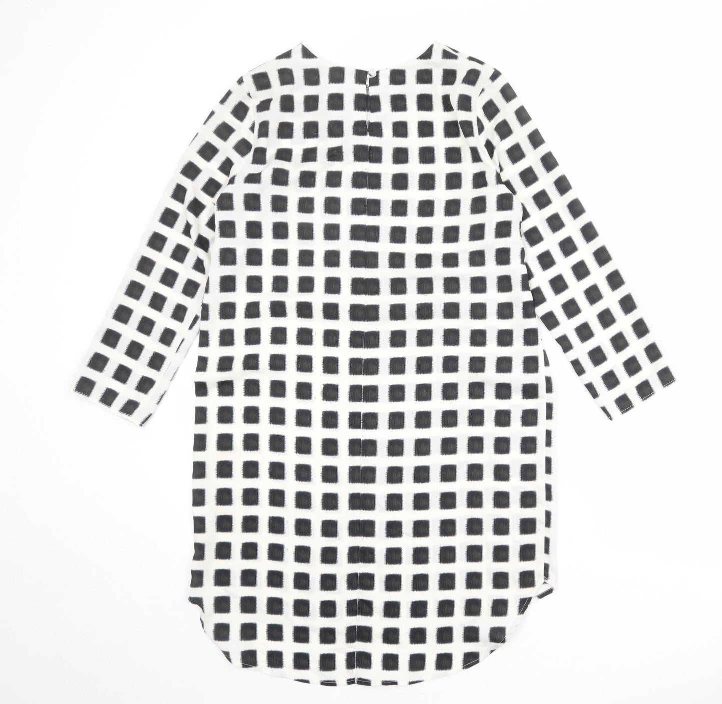 Topshop Womens Ivory Check Polyester Shift Size 10 Boat Neck Button