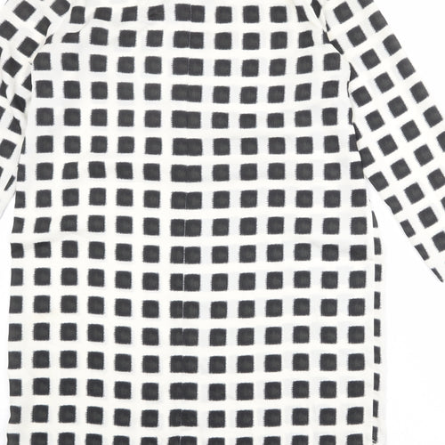Topshop Womens Ivory Check Polyester Shift Size 10 Boat Neck Button
