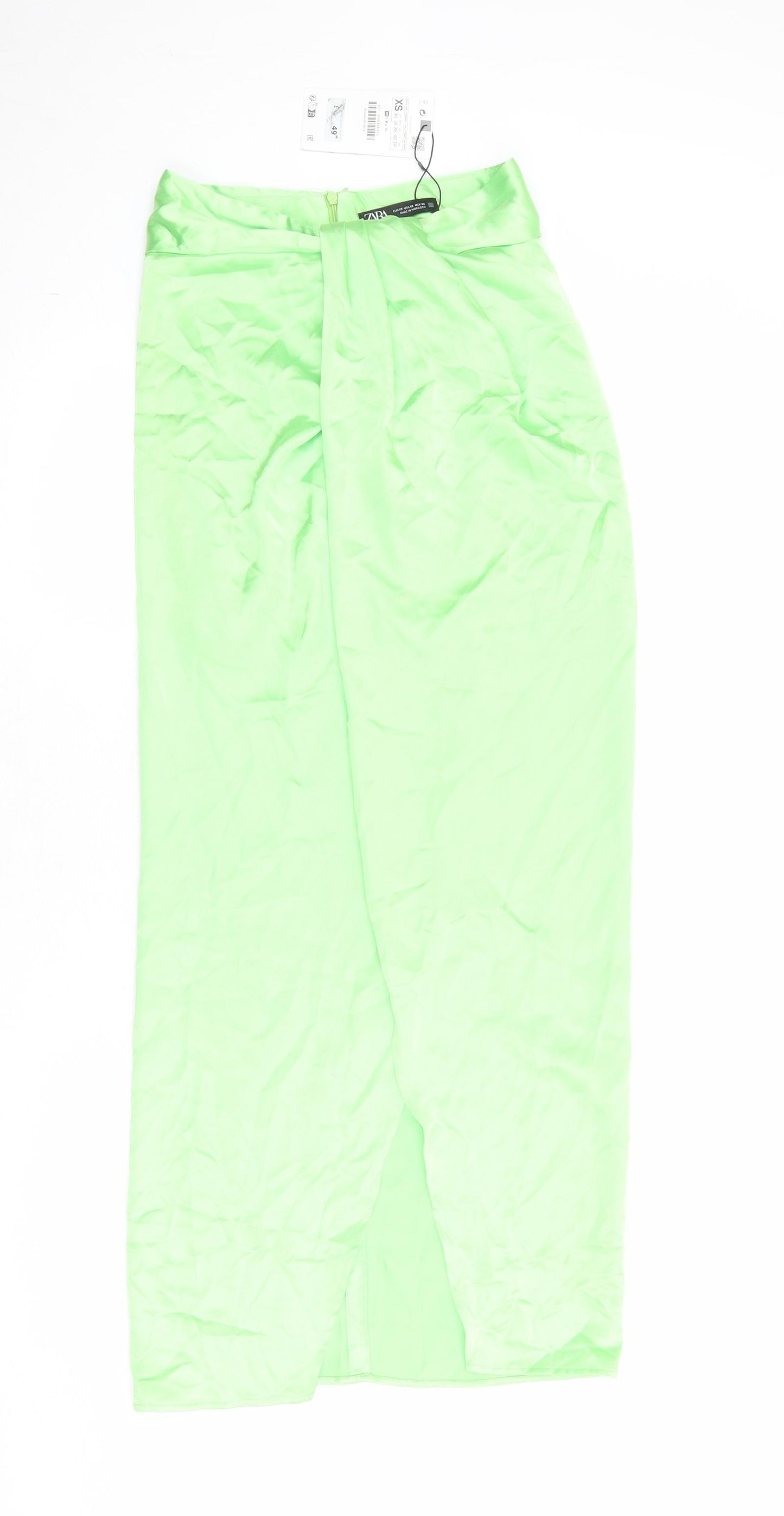 Zara Womens Green Polyester Maxi Skirt Size XS Zip