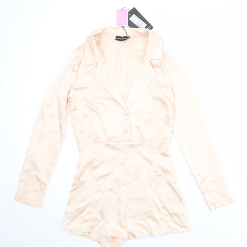 PRETTYLITTLETHING Womens Pink Polyester Playsuit One-Piece Size 6 Zip