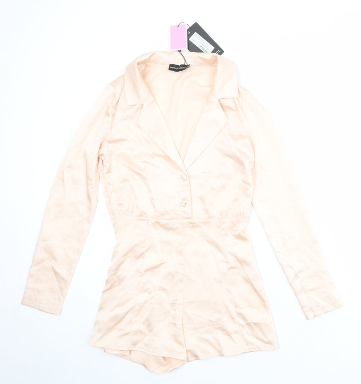 PRETTYLITTLETHING Womens Pink Polyester Playsuit One-Piece Size 6 Zip
