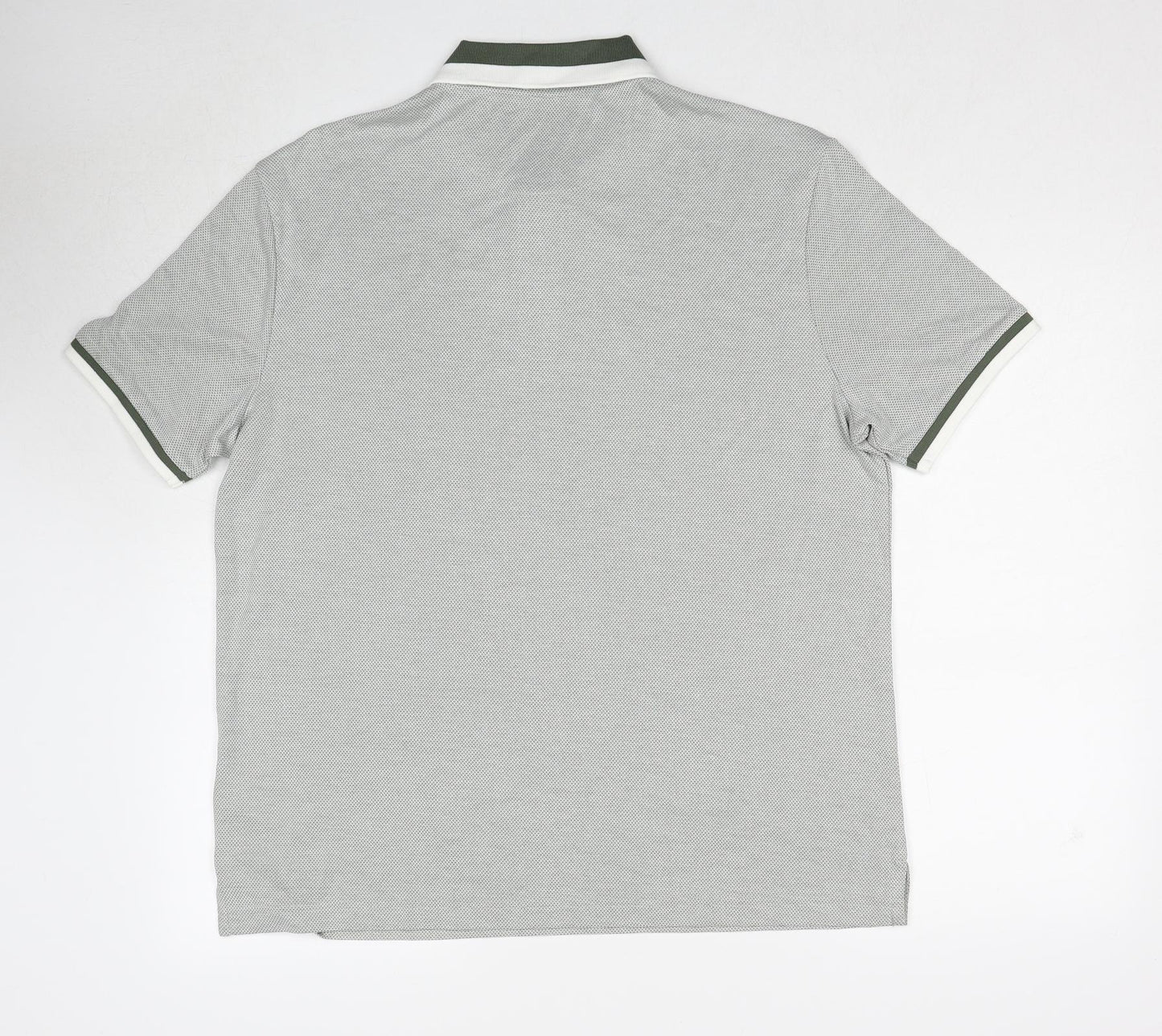 Marks and Spencer Mens Green Geometric Modal Polo Size L Collared Pullover