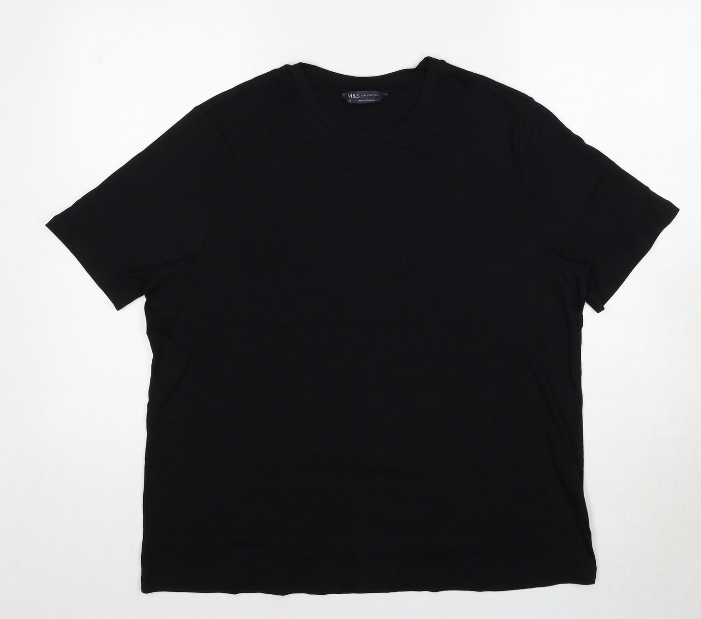 Marks and Spencer Womens Black Cotton Basic T-Shirt Size 16 Round Neck