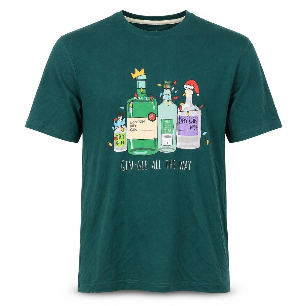 Marks and Spencer Mens Green Cotton T-Shirt Size S Round Neck - Gin-gle All The Way