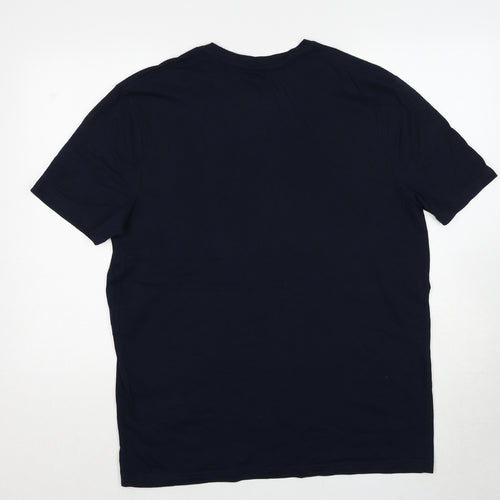Marks and Spencer Mens Blue Cotton T-Shirt Size M Round Neck - Tree Rex Christmas