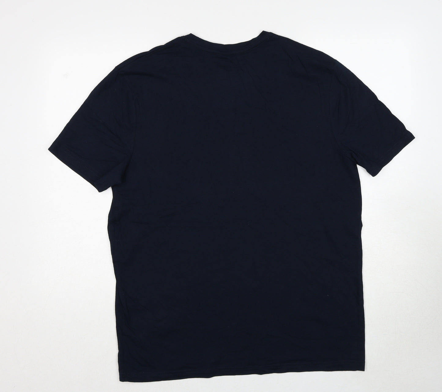 Marks and Spencer Mens Blue Cotton T-Shirt Size M Round Neck - Tree Rex Christmas