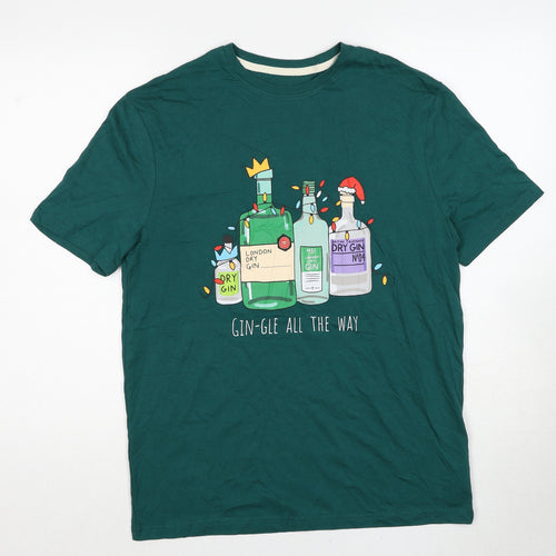 Marks and Spencer Mens Green Cotton T-Shirt Size S Round Neck - Gin-gle All The Way