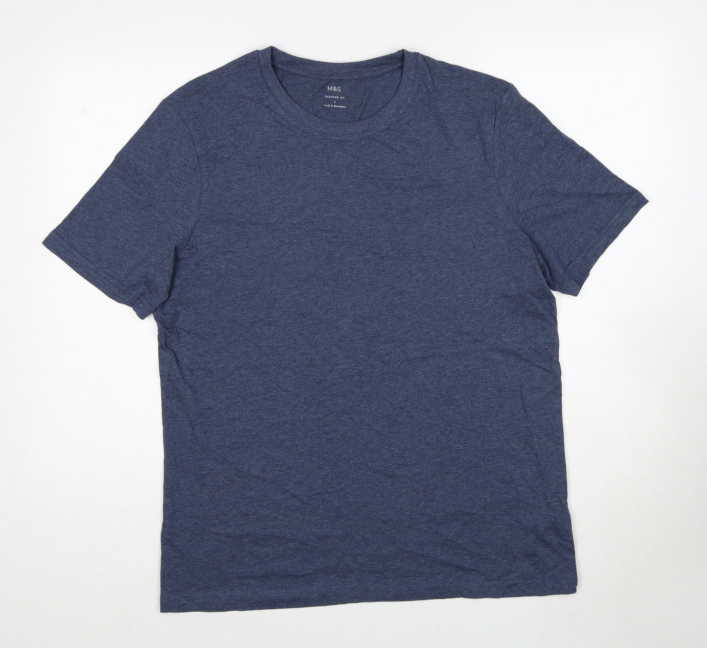 Marks and Spencer Mens Blue Cotton T-Shirt Size L Round Neck