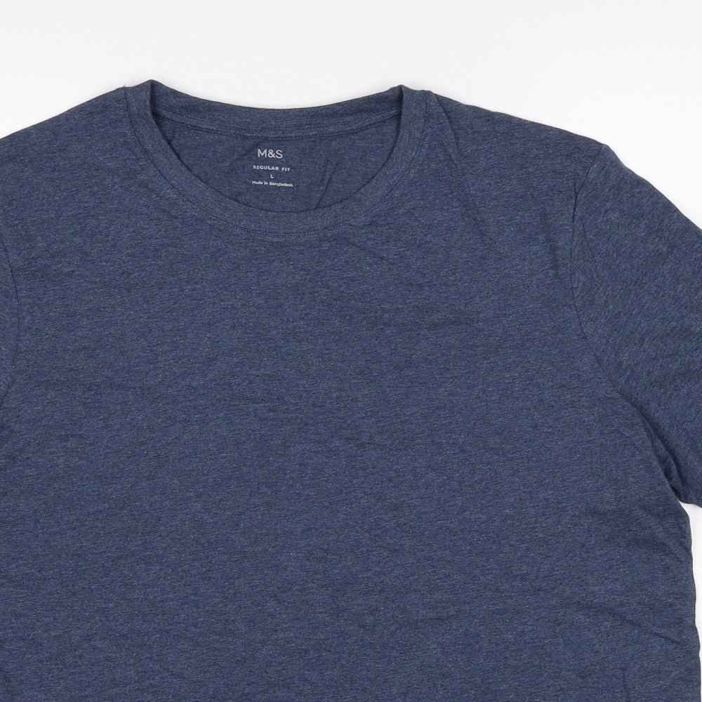 Marks and Spencer Mens Blue Cotton T-Shirt Size L Round Neck
