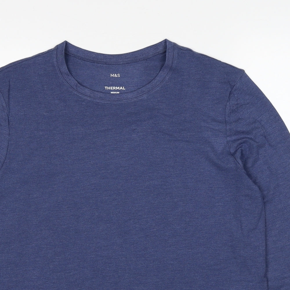 Marks and Spencer Mens Blue Acrylic T-Shirt Size M Round Neck