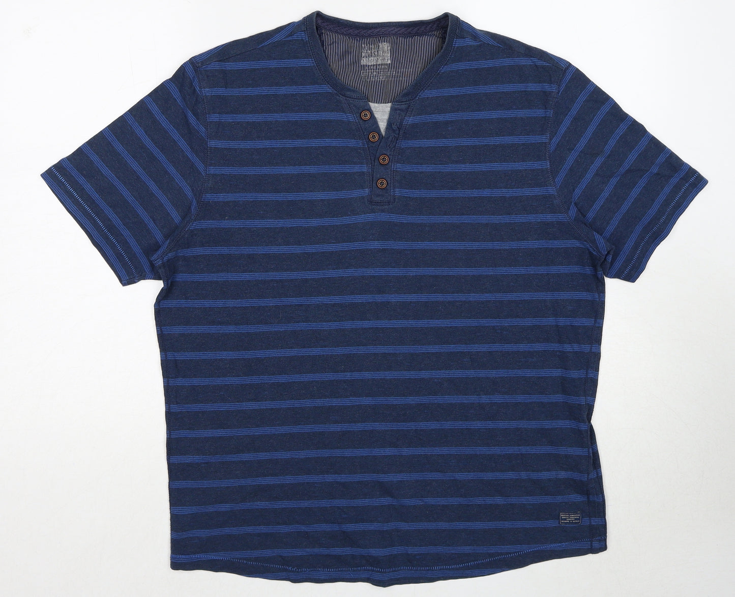 Marks and Spencer Mens Blue Striped Cotton T-Shirt Size M Round Neck