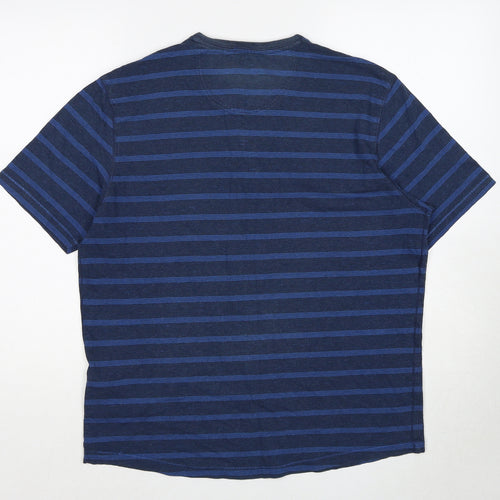 Marks and Spencer Mens Blue Striped Cotton T-Shirt Size M Round Neck