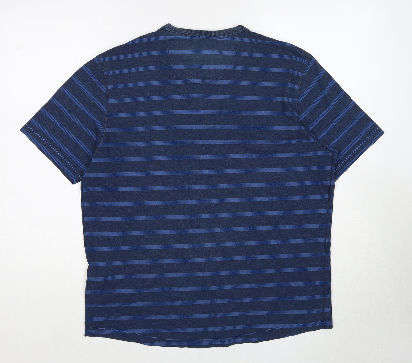 Marks and Spencer Mens Blue Striped Cotton T-Shirt Size M Round Neck