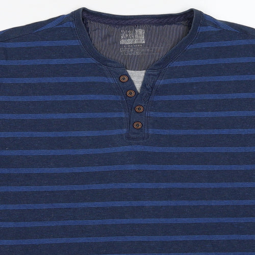 Marks and Spencer Mens Blue Striped Cotton T-Shirt Size M Round Neck