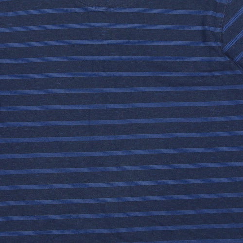 Marks and Spencer Mens Blue Striped Cotton T-Shirt Size M Round Neck