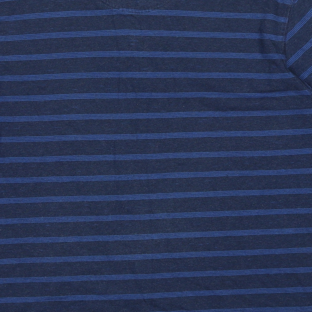 Marks and Spencer Mens Blue Striped Cotton T-Shirt Size M Round Neck