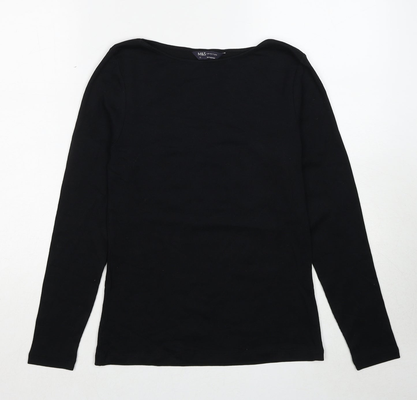 Marks and Spencer Womens Black Boat Neck Cotton Pullover Jumper Size 12