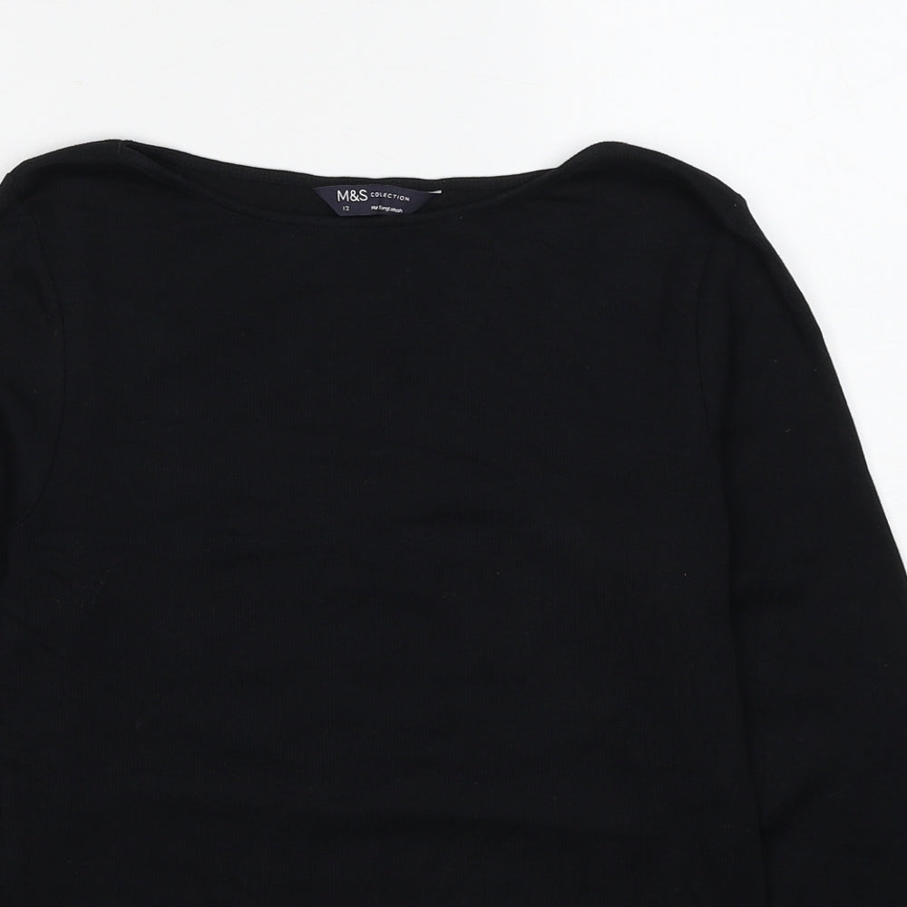 Marks and Spencer Womens Black Boat Neck Cotton Pullover Jumper Size 12