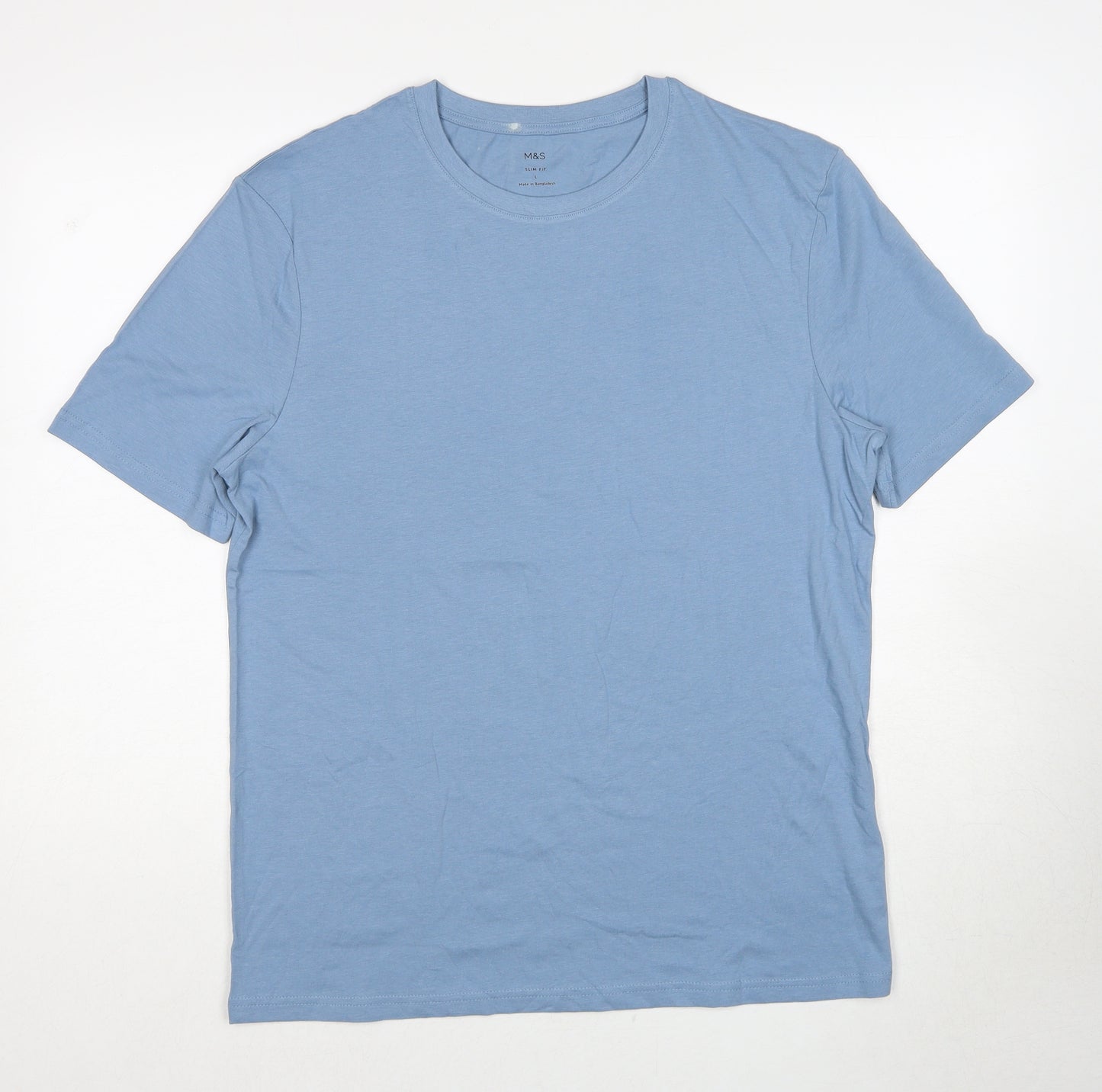 Marks and Spencer Mens Blue Cotton T-Shirt Size L Round Neck