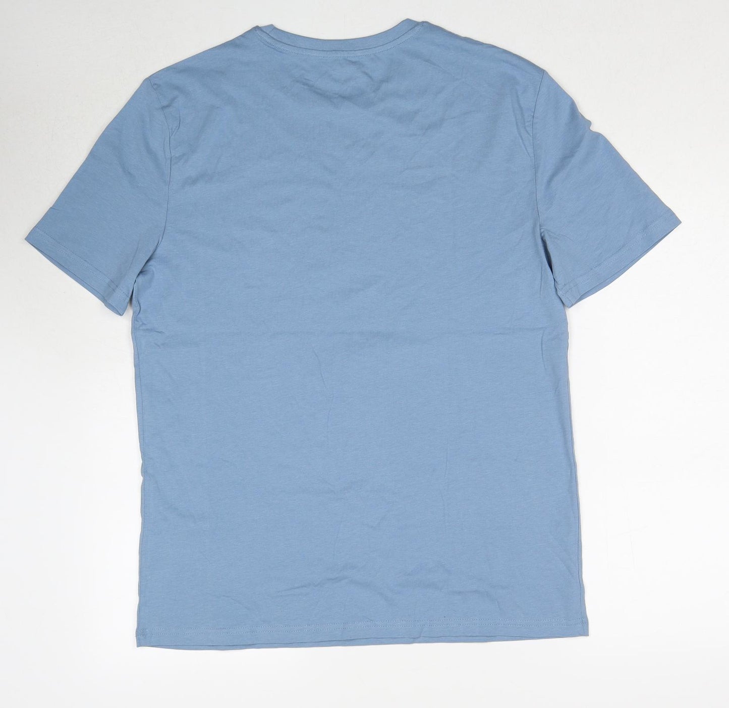 Marks and Spencer Mens Blue Cotton T-Shirt Size L Round Neck