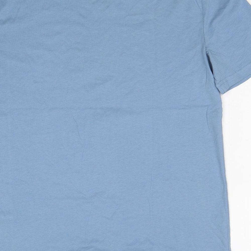 Marks and Spencer Mens Blue Cotton T-Shirt Size L Round Neck