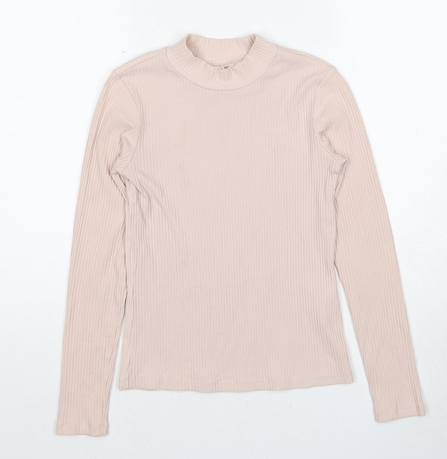 H&M Girls Beige Cotton Basic T-Shirt Size 10-11 Years Mock Neck Pullover - Age 10-12 Years