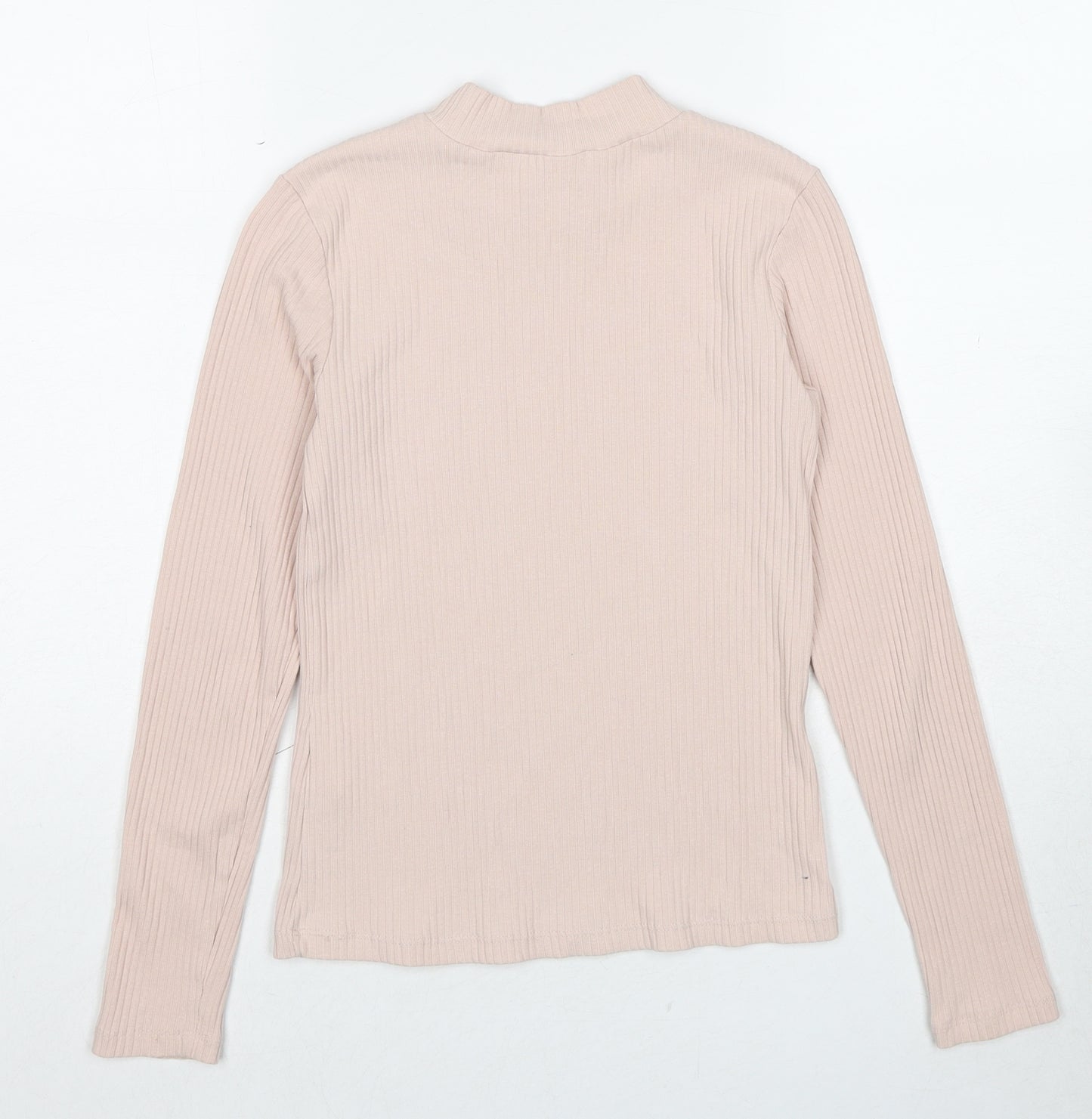 H&M Girls Beige Cotton Basic T-Shirt Size 10-11 Years Mock Neck Pullover - Age 10-12 Years