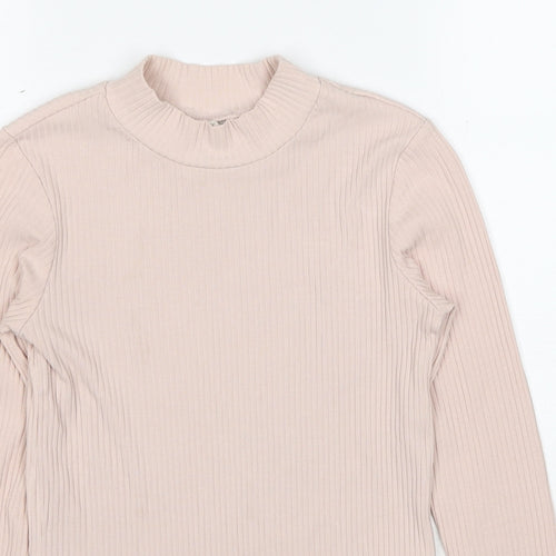 H&M Girls Beige Cotton Basic T-Shirt Size 10-11 Years Mock Neck Pullover - Age 10-12 Years