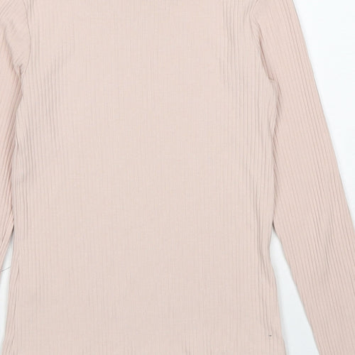 H&M Girls Beige Cotton Basic T-Shirt Size 10-11 Years Mock Neck Pullover - Age 10-12 Years