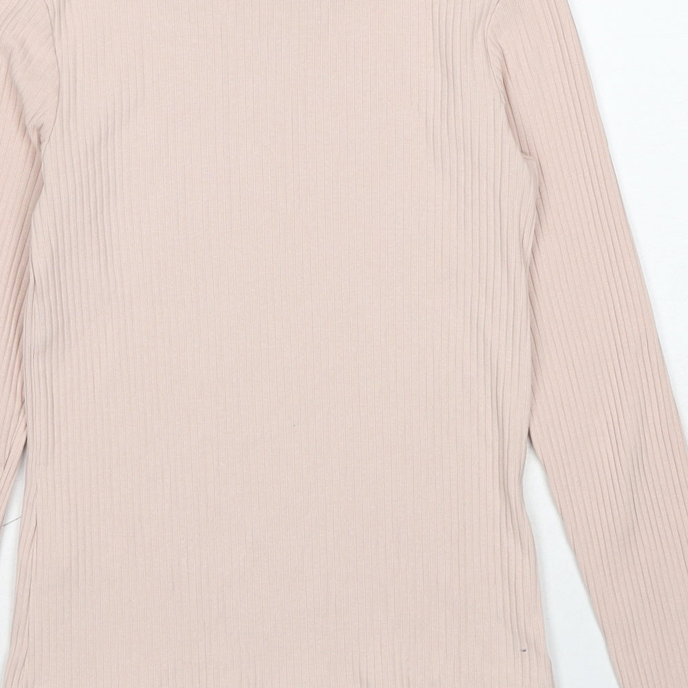 H&M Girls Beige Cotton Basic T-Shirt Size 10-11 Years Mock Neck Pullover - Age 10-12 Years