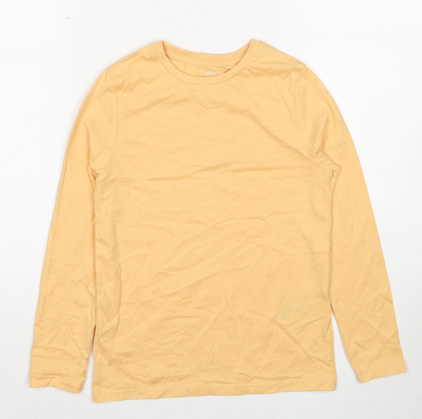 Marks and Spencer Boys Orange Cotton Basic T-Shirt Size 7-8 Years Round Neck Pullover