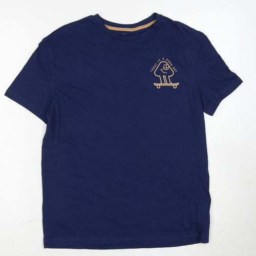 Marks and Spencer Boys Blue Cotton Basic T-Shirt Size 12-13 Years Round Neck Pullover - Today Is A Good Day