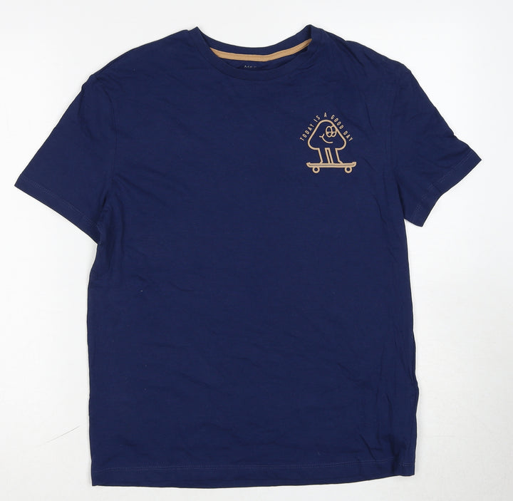 Marks and Spencer Boys Blue Cotton Basic T-Shirt Size 12-13 Years Round Neck Pullover - Today Is A Good Day