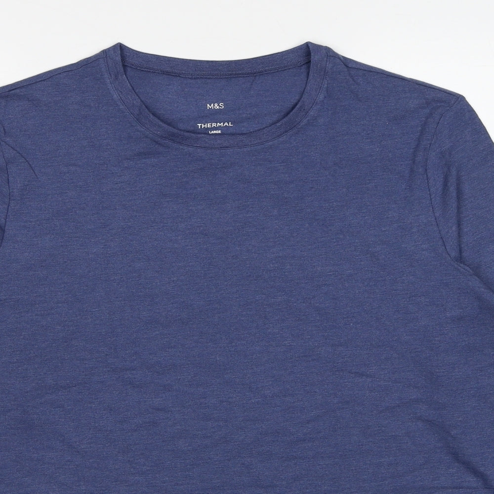 Marks and Spencer Mens Blue Acrylic T-Shirt Size L Round Neck